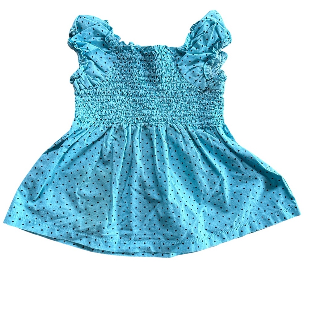 Little Lindsey Aqua Blue Polka Dot Smocked Top - Size 3T
